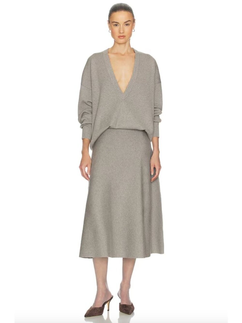 Helsa Xanthe Knit Midi Skirt Light Grey Womens Size Medium